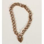 A Victorian 9ct rose gold hollow curb link bracelet, heart padlock, 19.5cm, 8.8gm