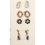 Four pairs of 9ct gold gem set ear rings, 5.6gm