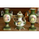 A three piece 'Green Fruit' ceramic set to include, a pair of vases & a matching teapot. (3)