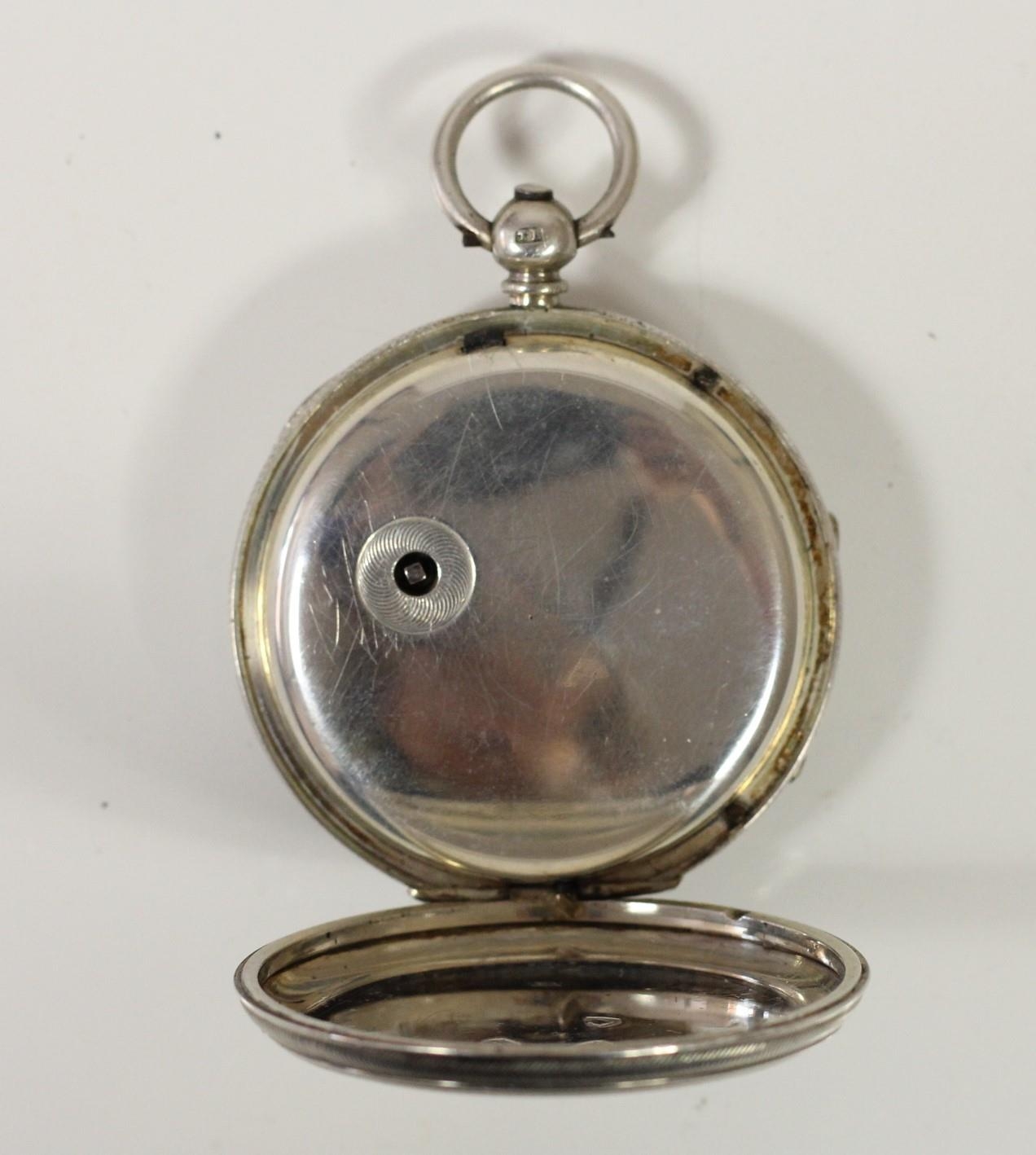 A Victorian silver key wind open face fusee pocket watch, London 1865, white enamel dial, unsigned - Image 2 of 4