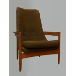 A Guy Rogers of Liverpool ?Delta? teak armchair, c.1964, the wrap around frame detaches from the