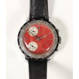 Globa Sport, a stainless steel gentleman's chronograph manual wind wristwatch, the red dial with