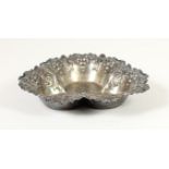 A Victorian silver bon bon dish, Sheffield 1900, of trefoil form with embossed decoration, 12cm,