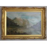 Clement Adams 19th Century, Scottish loch and river landscape, oil on canvas, gilt frame, signed, 54