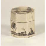 An Egyptian silver and niello octagonal box, with camel and boat decoration, 5cm high, 2oz