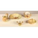 A collection of Royal Worcester porcelain to include, two miniature blush ivory two handled cups,