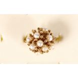 A 9ct gold and cultured pearl abstract dome cluster ring, by EFC, Birmingham, probably 1968, K, 4.