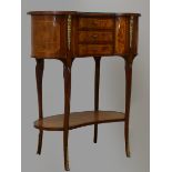 A French kidney shape burr walnut and mahogany side table, with beaded edge, glass protector,