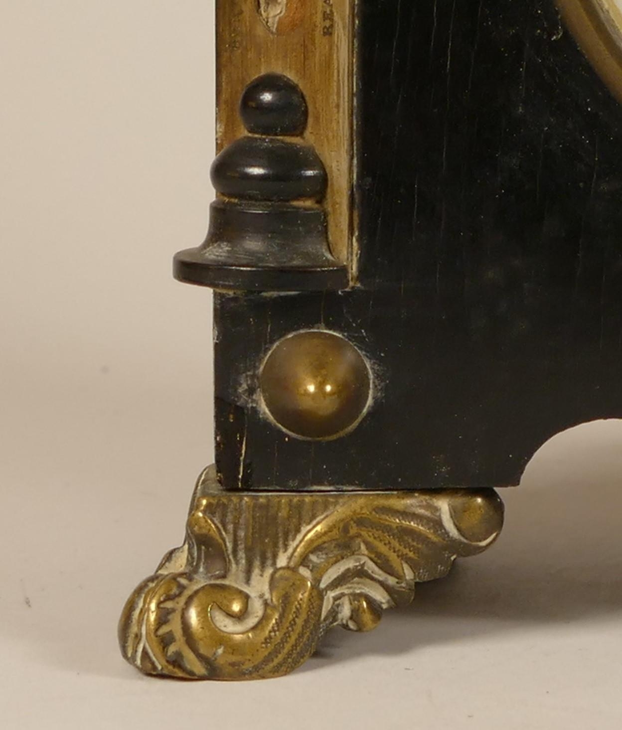 A 19th century ebonised mantel clock/barometer, with white enamel dials, the movement signed D.H, - Image 11 of 11