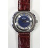 Bvler a stainless steel manual wind day/date gentleman's wristwatch, c.1970's, the blue dial with