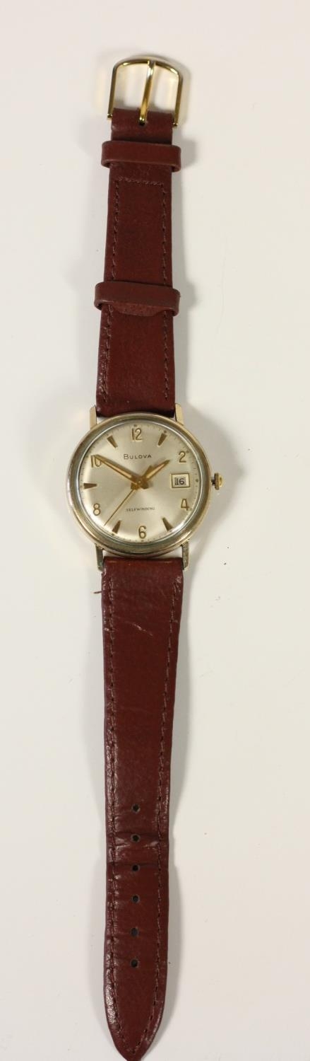 Bulova self winding, a gold plated automatic date gentleman's wristwatch, the silvered dial with - Image 3 of 3