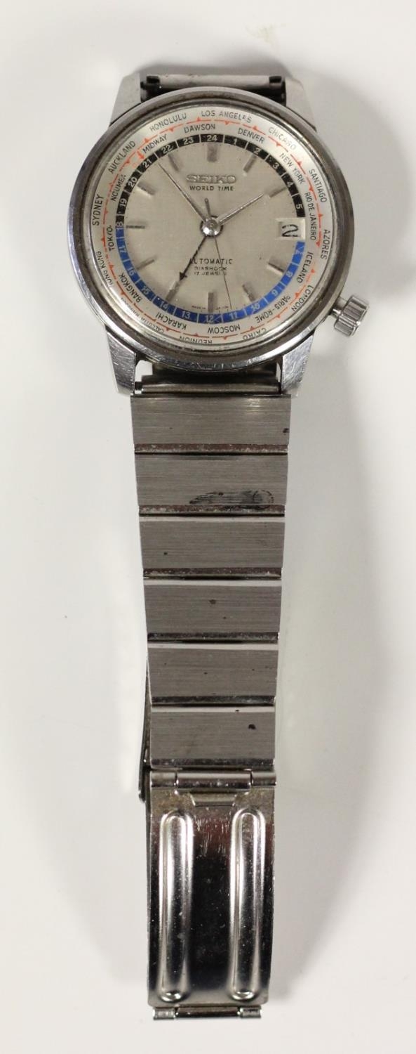 Seiko, a stainless steel Tokyo Olympic World Time Automatic Diashock wristwatch, ref. 6217-7000, c. - Image 6 of 6