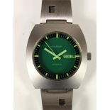 Louis Rossel, stainless steel automatic day/date gentleman's wristwatch, green dial, case 1624-A,