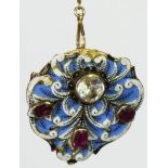 Carlo & Arthur Giuliano, an unusual gold, enamel, garnet and paste brooch, c.1895-1914, the