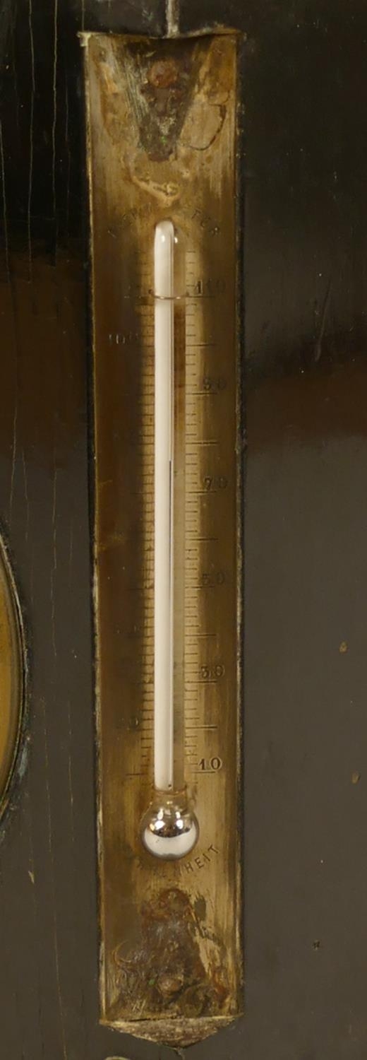 A 19th century ebonised mantel clock/barometer, with white enamel dials, the movement signed D.H, - Image 10 of 11