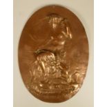 A 19th century cast copper panel of Diana the Huntress seated on a quarry, 35 x 25 cm