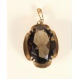 A gold mounted smokey quart pendant, unmarked, stone 20 x 15mm, 5.7gm