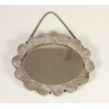 A silver mounted wall mirror, stamped AVC 900, with embossed decoration, 14 x 11cm, loaded, case