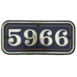 Cab plate 5966, cast brass for Ashford Hall, brass ex GWR, built March 1937, first shed allocation