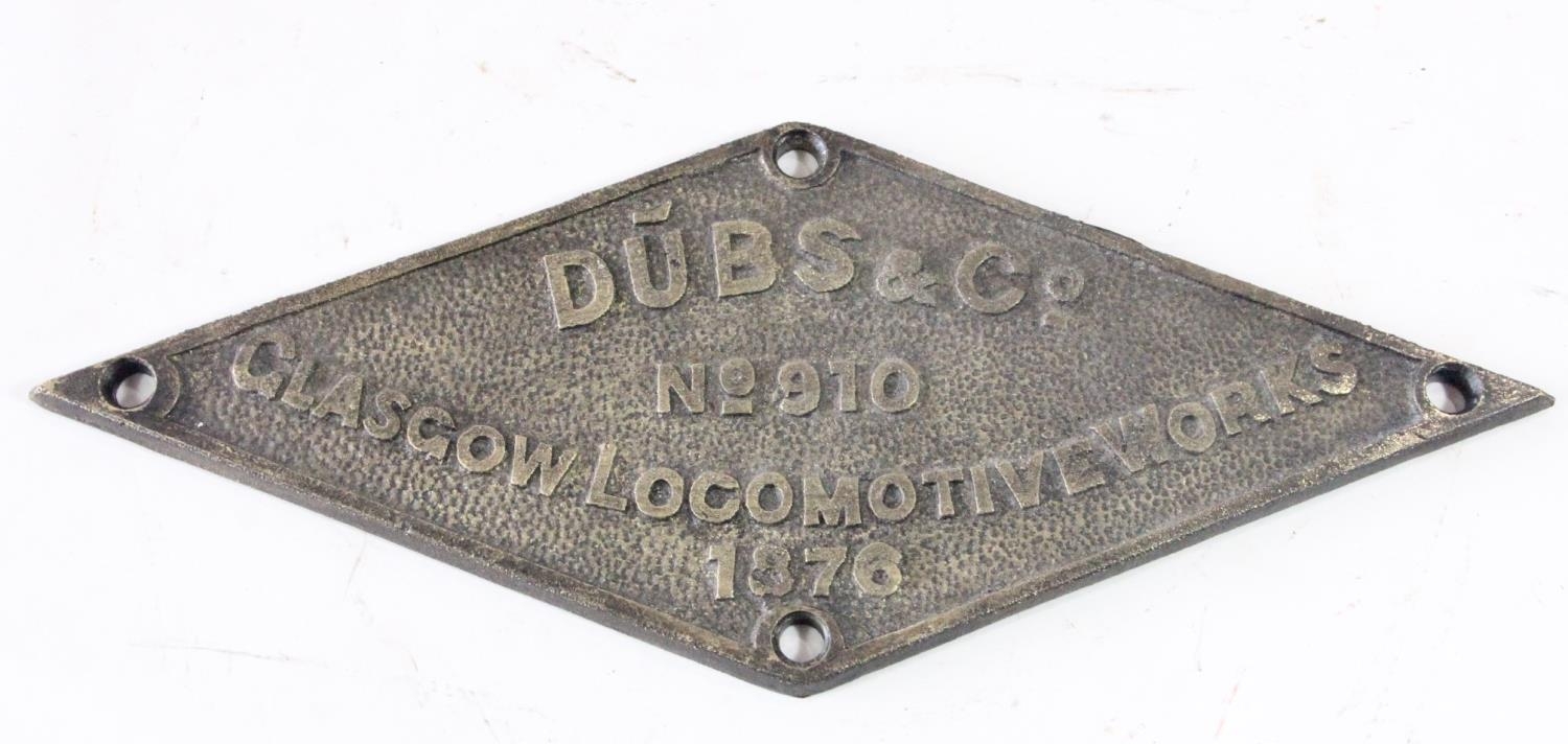 An alloy diamond workplate, Dubs&Co. Glasgow Locomotive Works 1876 No.910 (possible replica)