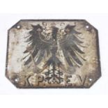 A metal cabside plate, K.P.E.V (Koniglich Preubishce Eisenbahn-Verwaltung) Prussian State