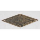 A replica brass diamond workplate, North British Locomotive Co.LTD Glasgow 1944 No.25312