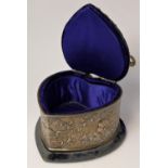 An Edwardian silver heart shape trinket/jewellery box, by William Coymns, London 1901, embossed with