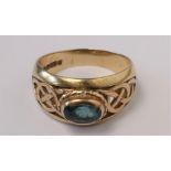 A 9ct Welsh 9ct rose gold blue stone Celtic ring, Welsh dragon hallmark, Sheffield 1996, Q, 4.7gm