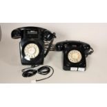 A 1970's GPO 746 rotary telephone, black gloss plastic casing, together with a matching 741 wall