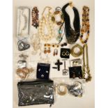 A quantity of costume jewellery to include a pair of amber earrings.