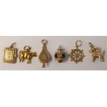 Six various 9ct gold charms, 12gm