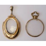 An Edwardian 9ct rose gold oval photograph locket, marks worn, 52 overall x29mm and another circular