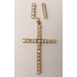 A large 9ct gold and CZ cross pendant, 60 x 40 mm, 11.1gm