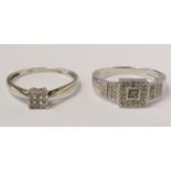 Two 9ct white gold and diamond dress rings, O 1/2 and O, 4gm.