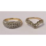 Two 9ct gold and white stone dress rings, M and N, 5.1gm