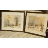 C Stanley Desbrough, a pair of winter and Autumn landscapes, watercolours, signed, 26cm x 35cm (2)