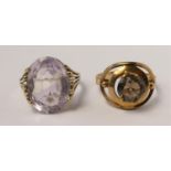 A 9ct gold and pale amethyst dress ring, O and a 9ct gold and smokey quartz ring, O, 5.8gm