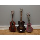 Three Ukulele's, makers include Makala, Octopus and Greisch. (3)