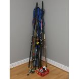 A quantity of fishing equipment to include, reels, weights and rods.