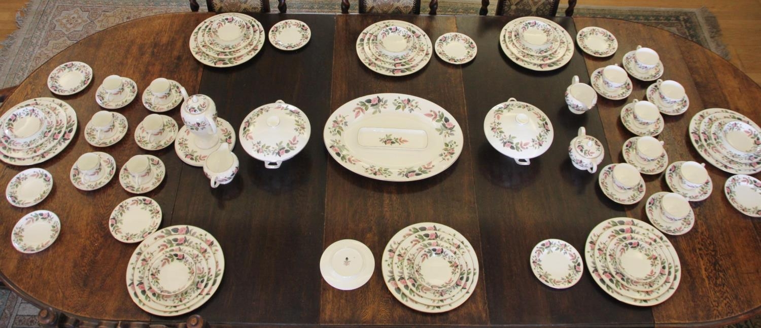 A Wedgwood Hathaway Rose dinner and tea service for eight place settings, comprising dinner plates