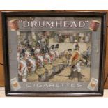 An original Drumhead Cigarettes showcard, framed, overall 51 x 61cm.