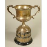 A silver sailing presentation trophy, Sheffield 1948, D.S.C., Coronation Cup, 21cm, 538gm, plinth Ex