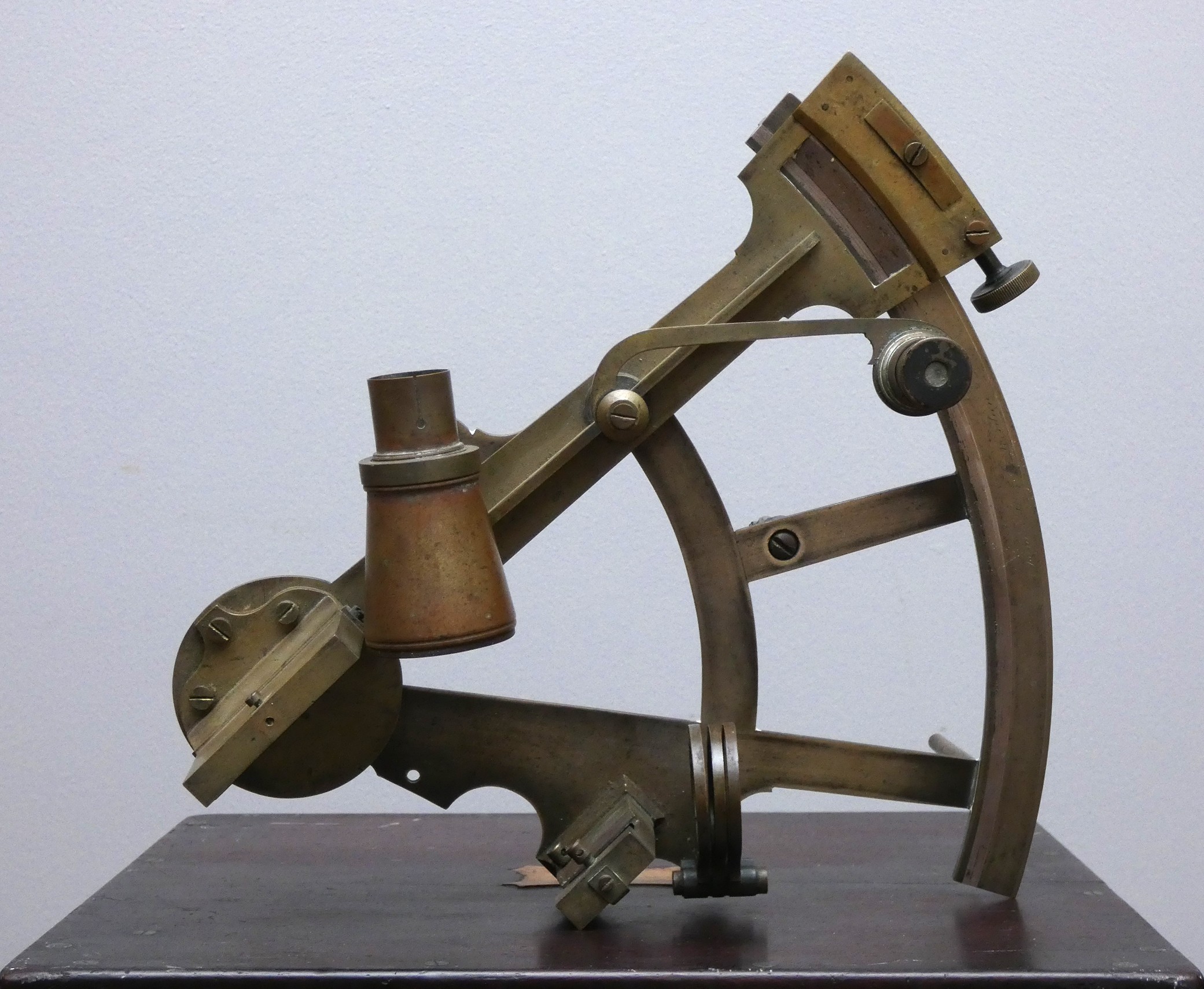 A 19th Century brass Naval sextant, signed James Barry with 8" internal sweep, accessories' in a