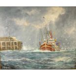 Jack Rigg (1927-), "Stormy Arrival 2008", oil on board, signed lower left, 59 x 49 cm