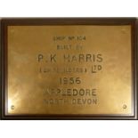 Brian Masterman Collection; Four brass shipping company wall plaques, A.F. Budge, P.K.Harris,