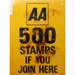 A printed metal AA sign, depicting '500 Stamps if you join here', Height - 61cm, Width - 66cm