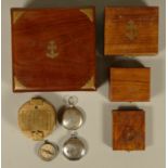 WITHDRAWN West, London, a brass replica nautical sundial, 3 1/2" diameter, hardwood case, Stanley,