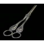 A Victorian presentation silver pair of grape scissors, by George Adams, London 1863, with heart