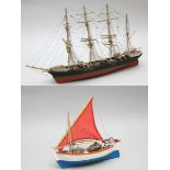 A static model of tea clipper Garnet Hill of Glasgow, 49cm and a modern Greek fishing boat, 30cm.