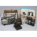 Three 8mm movie projectors, including a Bauer Super T3, with a fitted interior box and